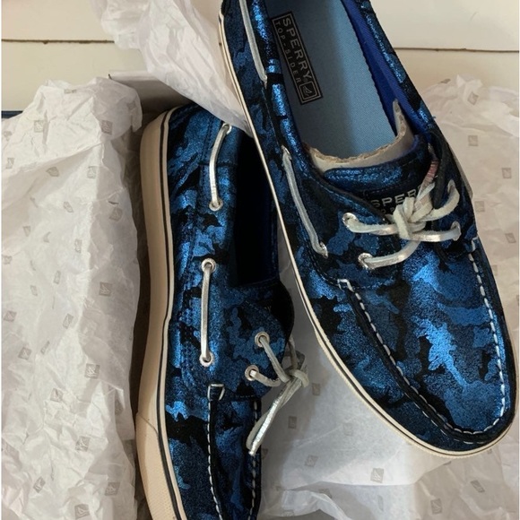 NEW SPERRY METALLIC BLUE CAMO SHOES SIZE 10M - Picture 5 of 6